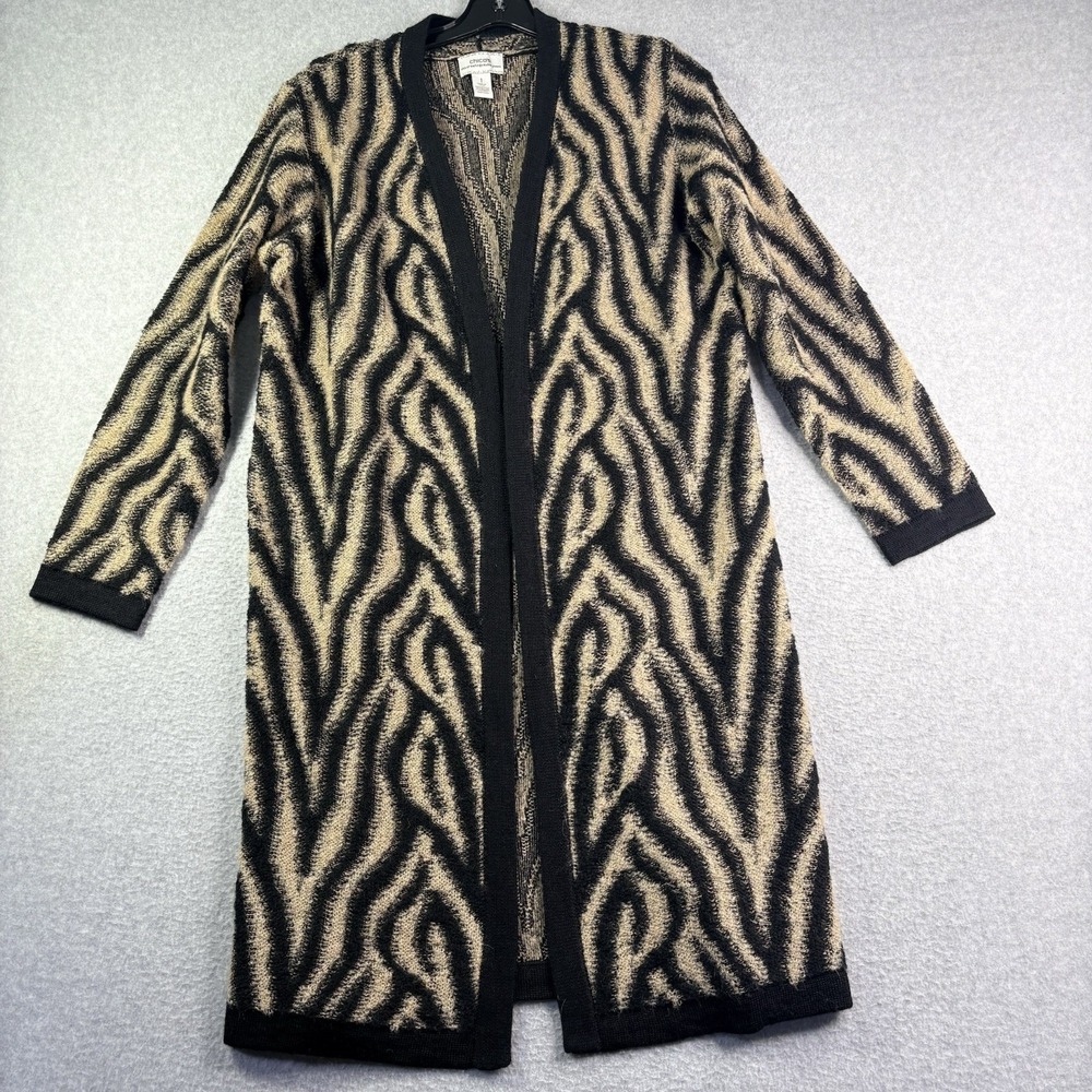 Chicos 1 Open Cardigan Women's M Mohair Wool Blend Animal Print Long Duster